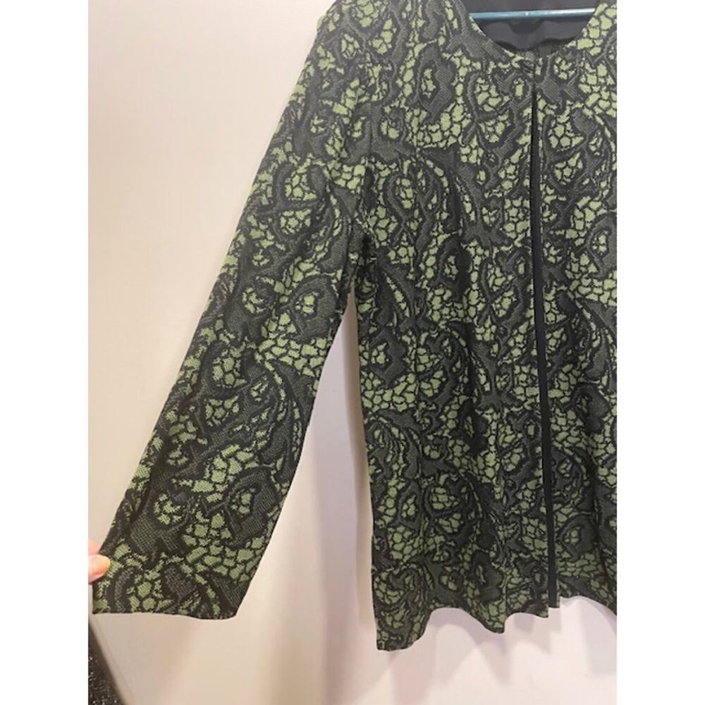MISOOK Heritage Fit Floral Jacquard Knit Open Jacket Black Green 3/4 Sleeve 1X - Picture 9 of 10